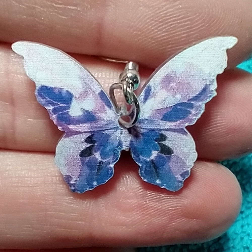 Purple pink white wire dangle butterfly earrings